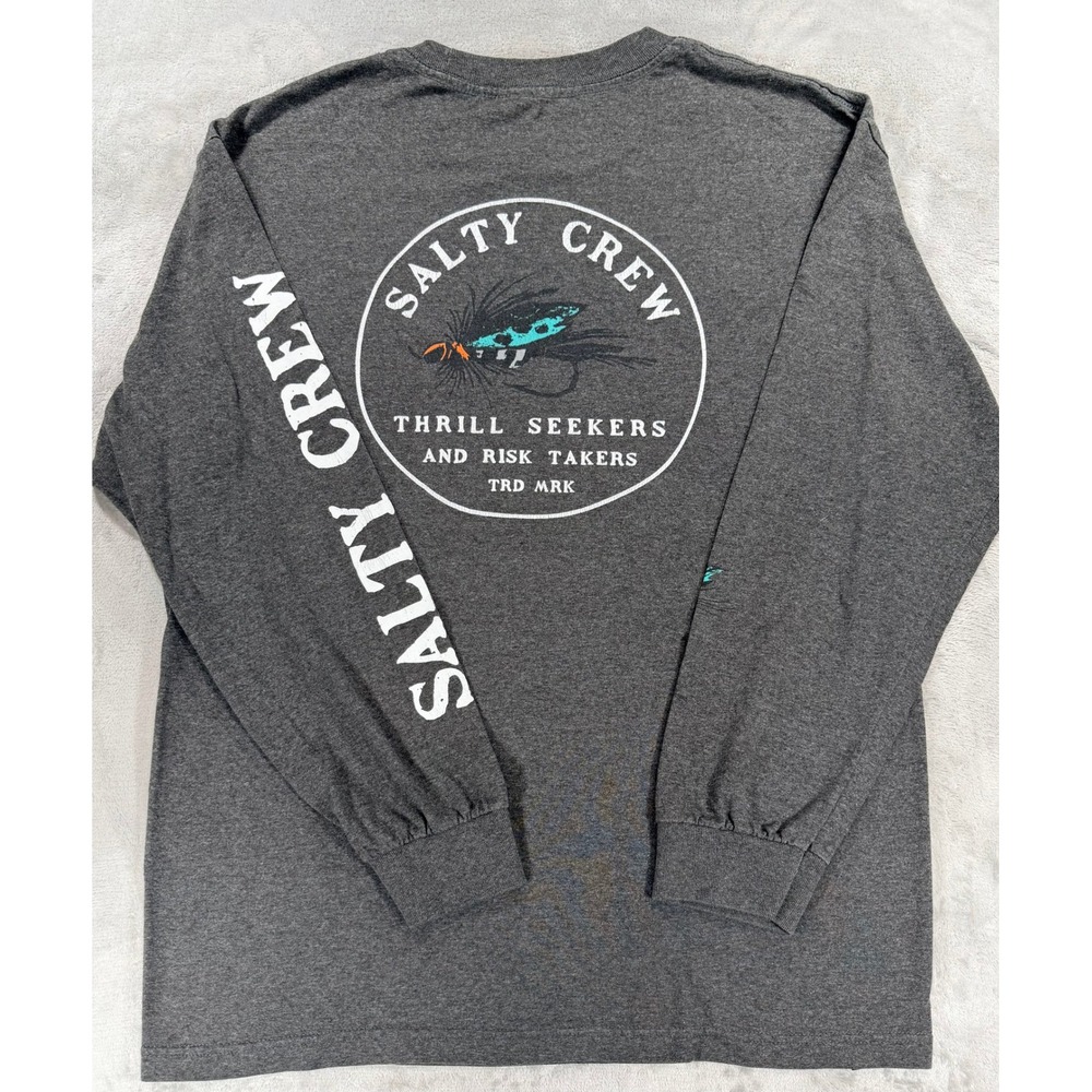 Salty Crew Mens Long Sleeve Graphic Fishing T-Shirt Charcoal Gray Large